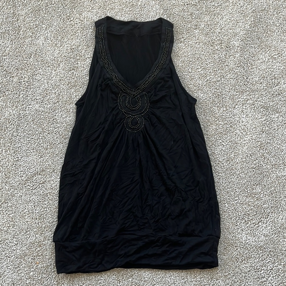 Black top, beaded neck